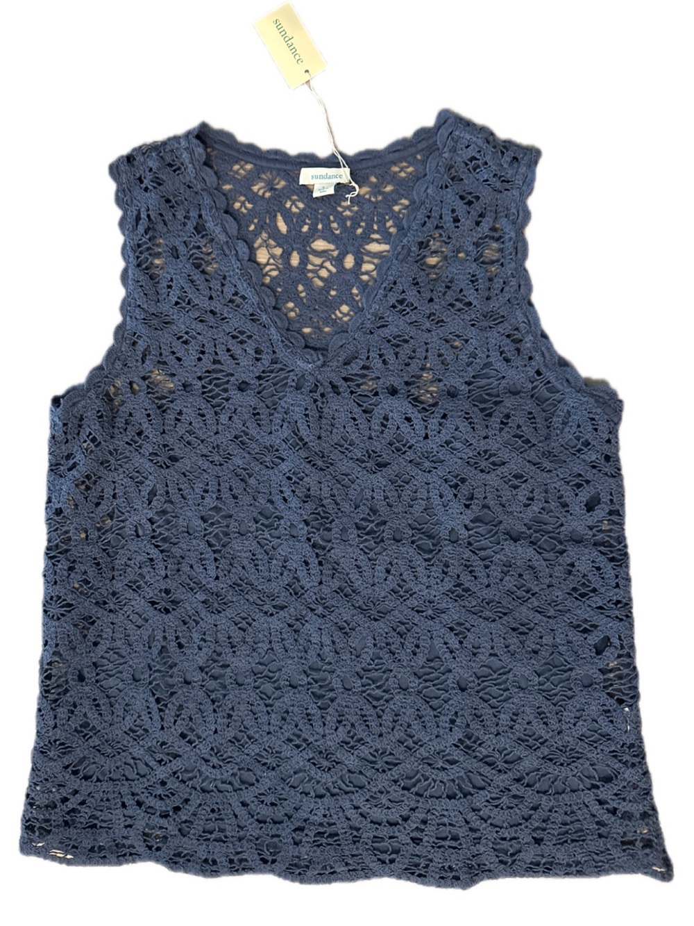Sundance Navy Crochet V-Neck Tank Top
